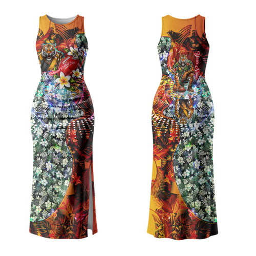 Personalized Richmond Football Tigers Family Matching Tank Maxi Dress and Hawaiian Shirt Tropical Hibiscus Flowers - Pacific Fusion Style