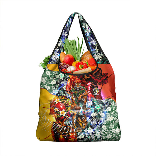 Personalized Richmond Football Tigers Grocery Bag Tropical Hibiscus Flowers - Pacific Fusion Style