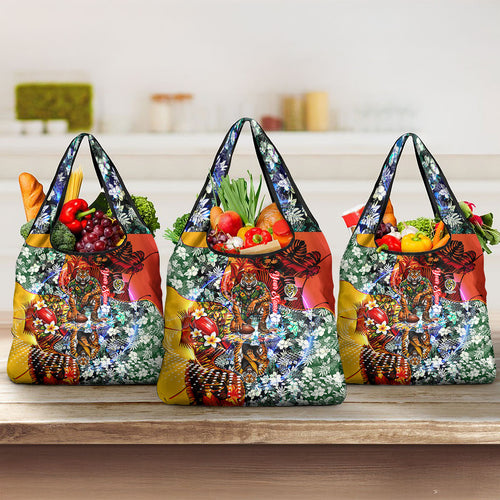 Personalized Richmond Football Tigers Grocery Bag Tropical Hibiscus Flowers - Pacific Fusion Style