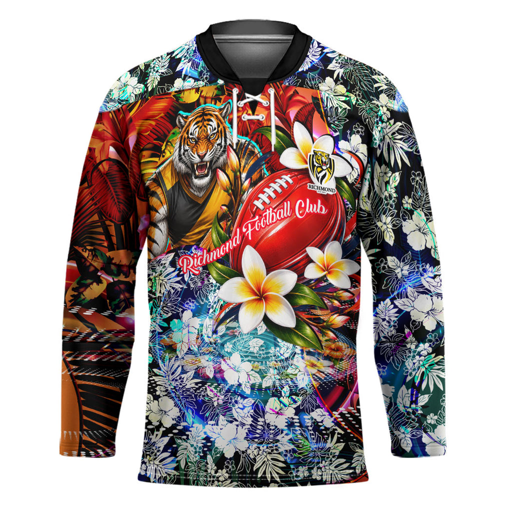Personalized Richmond Football Tigers Hockey Jersey Tropical Hibiscus Flowers - Pacific Fusion Style