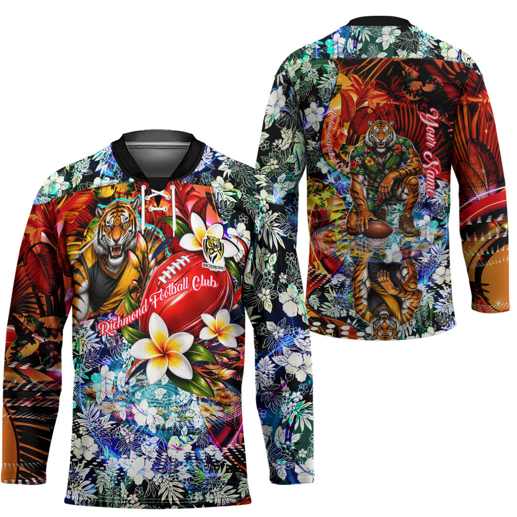 Personalized Richmond Football Tigers Hockey Jersey Tropical Hibiscus Flowers - Pacific Fusion Style