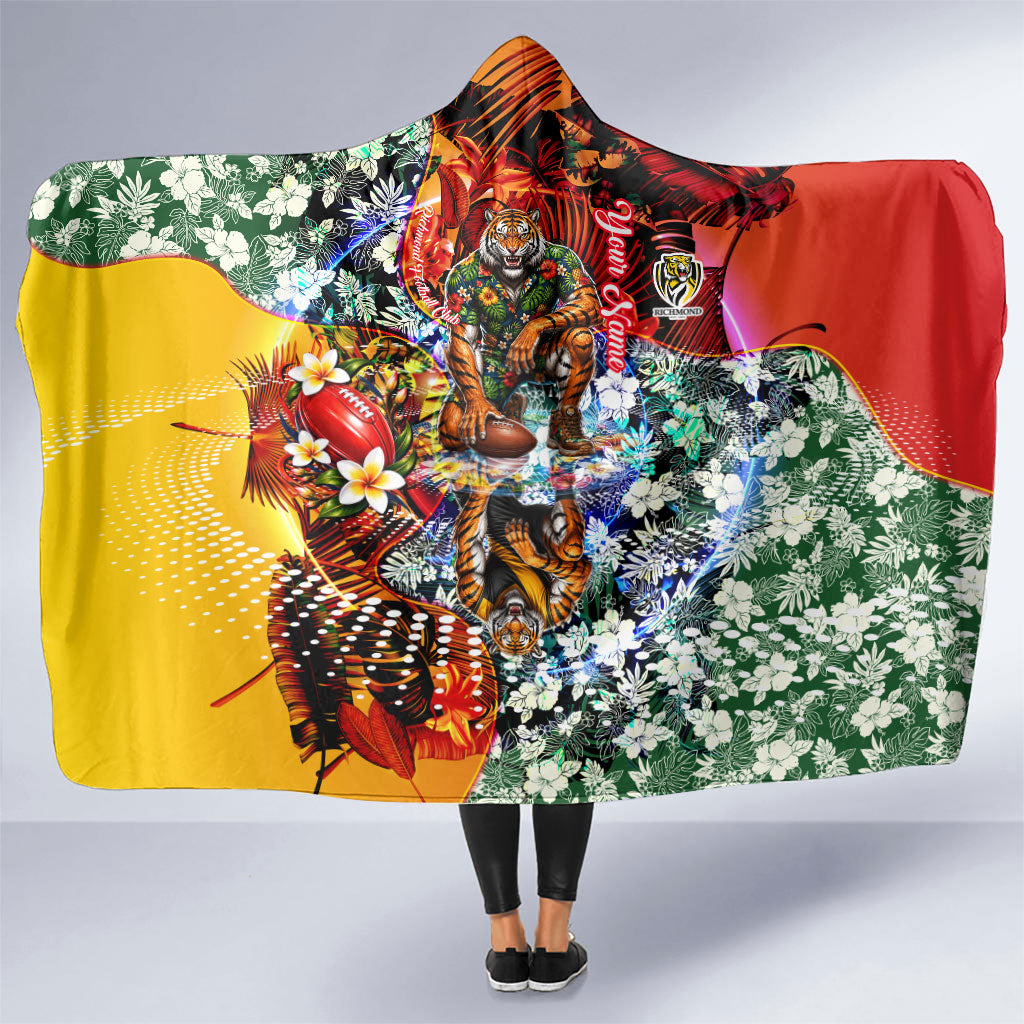 Personalized Richmond Football Tigers Hooded Blanket Tropical Hibiscus Flowers - Pacific Fusion Style
