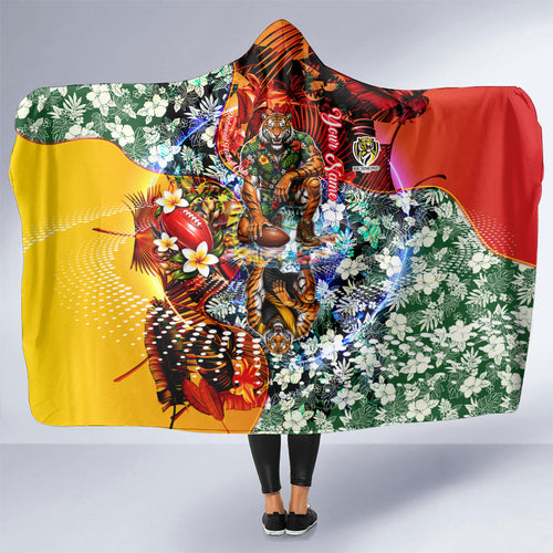 Personalized Richmond Football Tigers Hooded Blanket Tropical Hibiscus Flowers - Pacific Fusion Style