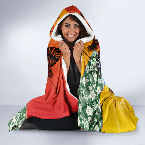 Personalized Richmond Football Tigers Hooded Blanket Tropical Hibiscus Flowers - Pacific Fusion Style