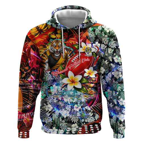 Personalized Richmond Football Tigers Hoodie Tropical Hibiscus Flowers - Pacific Fusion Style