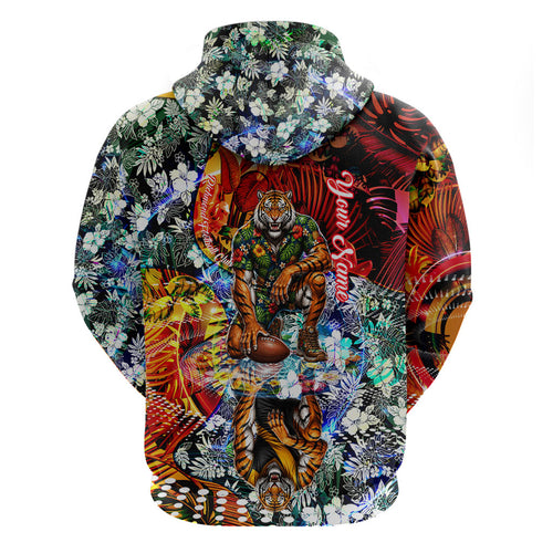 Personalized Richmond Football Tigers Hoodie Tropical Hibiscus Flowers - Pacific Fusion Style