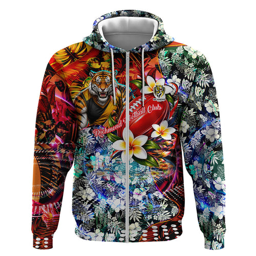 Personalized Richmond Football Tigers Hoodie Tropical Hibiscus Flowers - Pacific Fusion Style