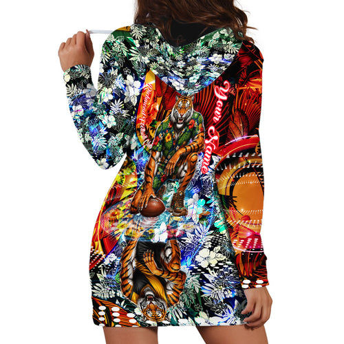 Personalized Richmond Football Tigers Hoodie Dress Tropical Hibiscus Flowers - Pacific Fusion Style