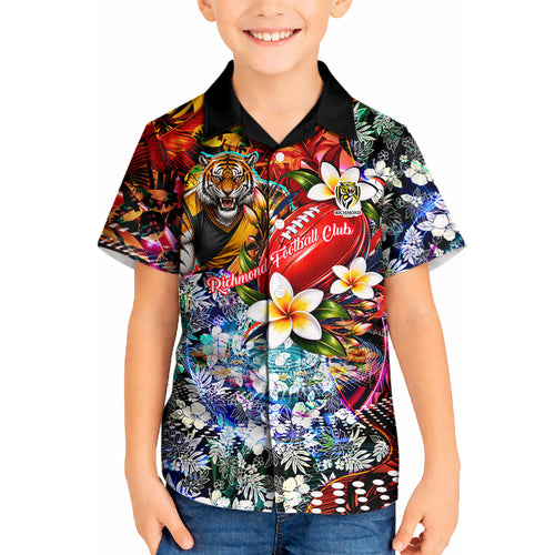 Personalized Richmond Football Tigers Kid Hawaiian Shirt Tropical Hibiscus Flowers - Pacific Fusion Style