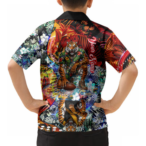 Personalized Richmond Football Tigers Kid Hawaiian Shirt Tropical Hibiscus Flowers - Pacific Fusion Style