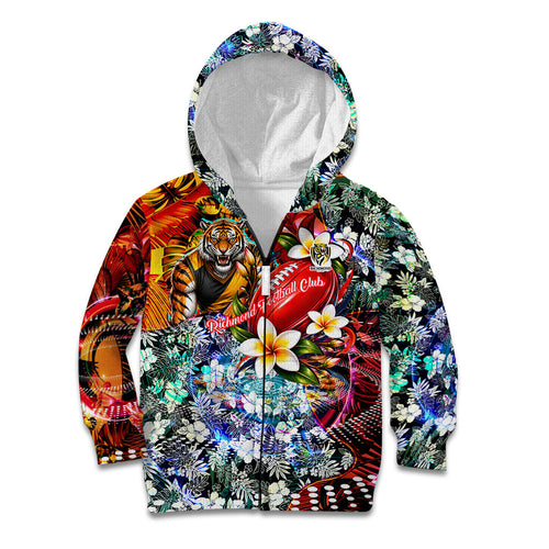 Personalized Richmond Football Tigers Kid Hoodie Tropical Hibiscus Flowers - Pacific Fusion Style