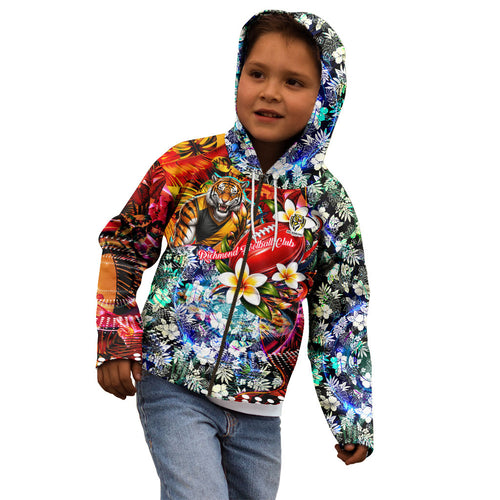Personalized Richmond Football Tigers Kid Hoodie Tropical Hibiscus Flowers - Pacific Fusion Style