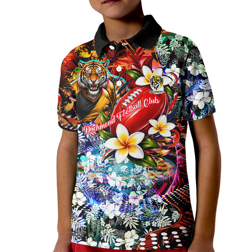 Personalized Richmond Football Tigers Kid Polo Shirt Tropical Hibiscus Flowers - Pacific Fusion Style