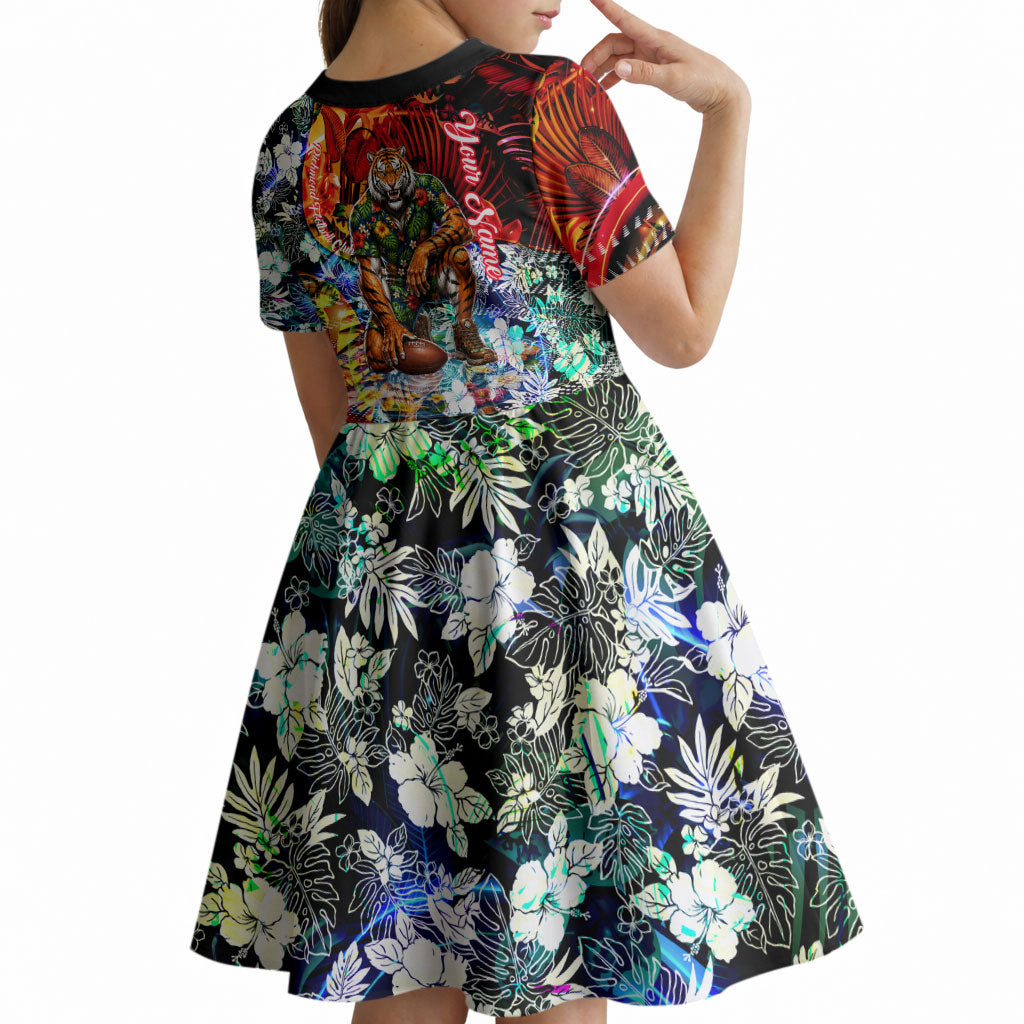 Personalized Richmond Football Tigers Kid Short Sleeve Dress Tropical Hibiscus Flowers - Pacific Fusion Style