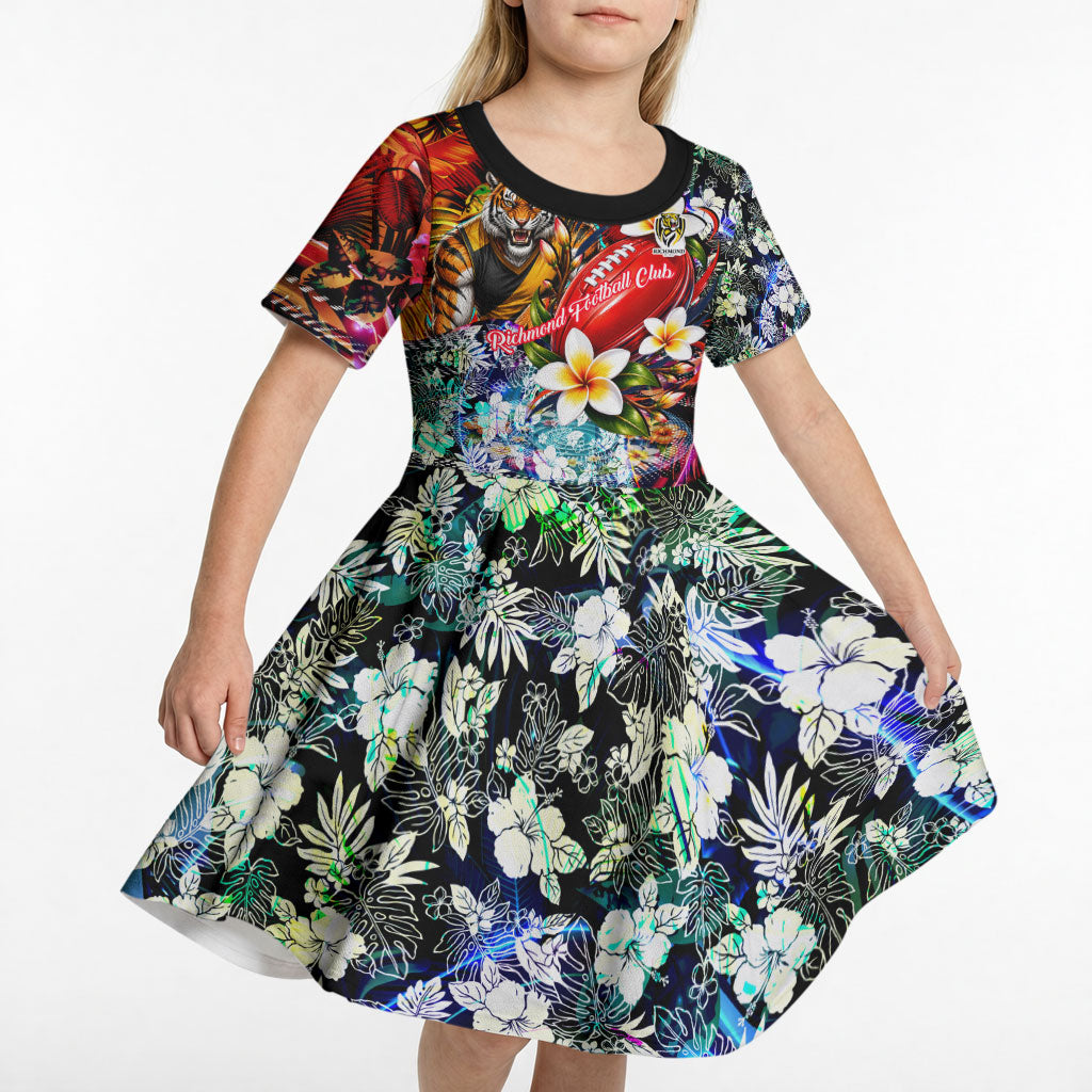 Personalized Richmond Football Tigers Kid Short Sleeve Dress Tropical Hibiscus Flowers - Pacific Fusion Style