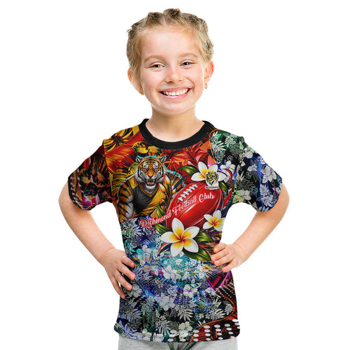 Personalized Richmond Football Tigers Kid T Shirt Tropical Hibiscus Flowers - Pacific Fusion Style