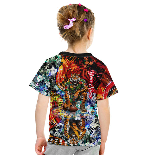 Personalized Richmond Football Tigers Kid T Shirt Tropical Hibiscus Flowers - Pacific Fusion Style