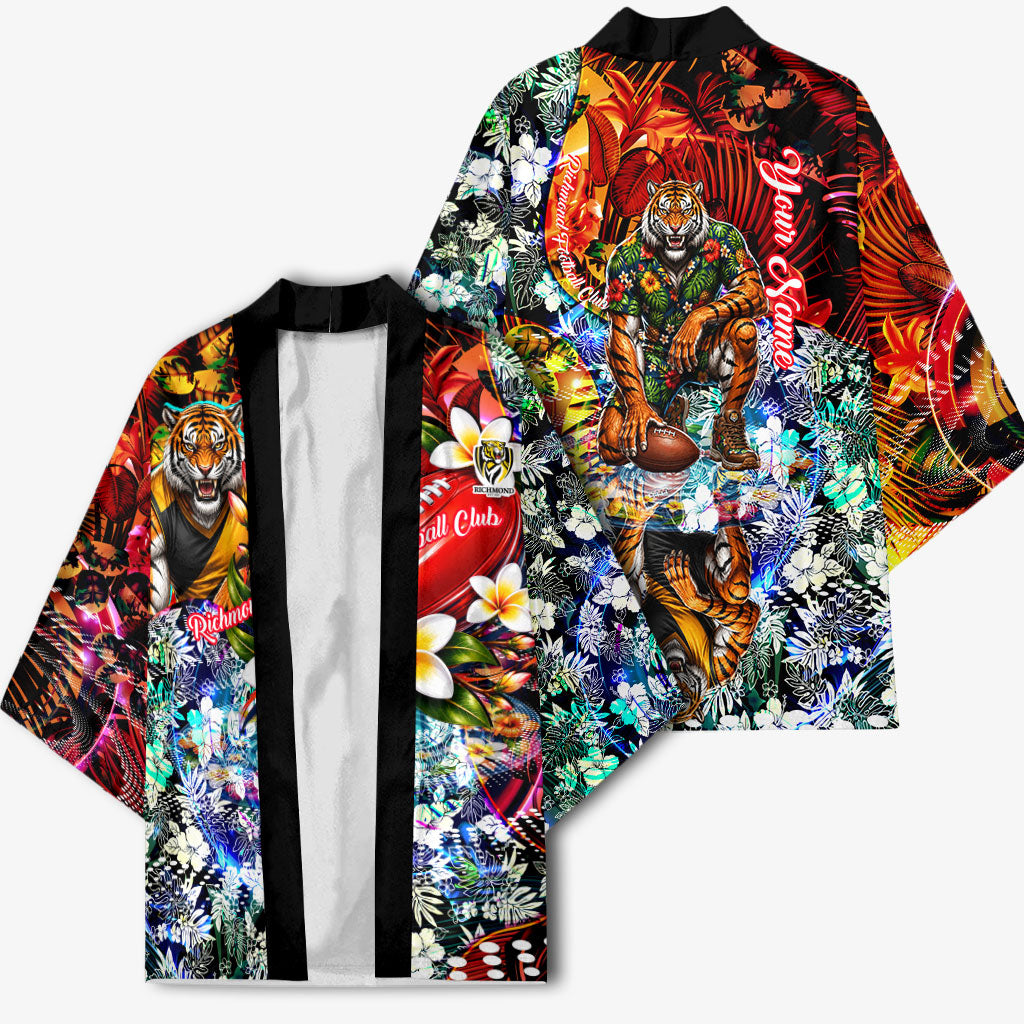 Personalized Richmond Football Tigers Kimono Tropical Hibiscus Flowers - Pacific Fusion Style