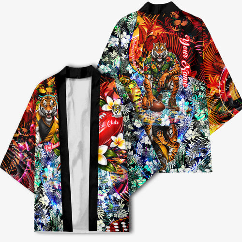 Personalized Richmond Football Tigers Kimono Tropical Hibiscus Flowers - Pacific Fusion Style