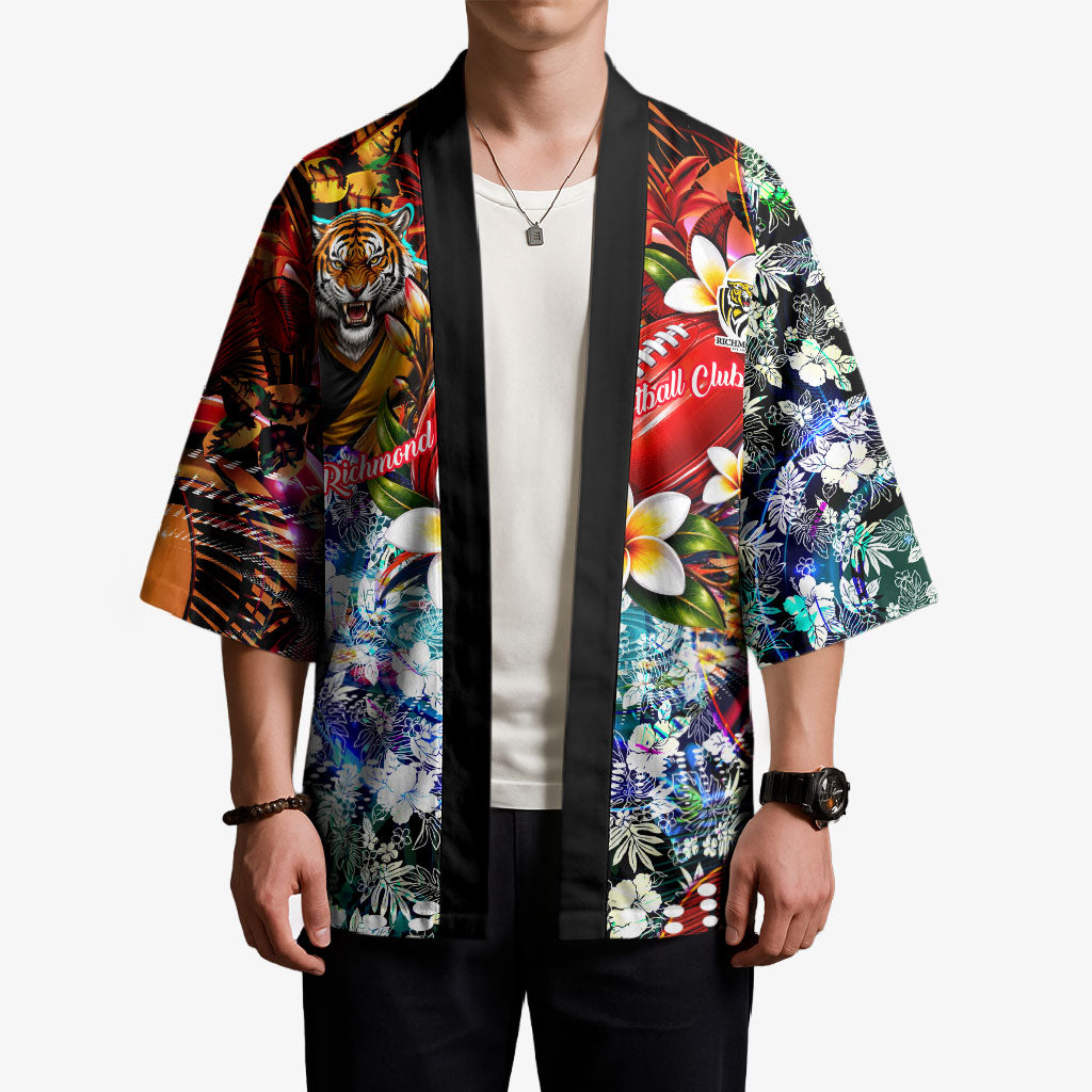 Personalized Richmond Football Tigers Kimono Tropical Hibiscus Flowers - Pacific Fusion Style