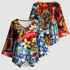 Personalized Richmond Football Tigers Kimono Sleeve Blouse Tropical Hibiscus Flowers - Pacific Fusion Style