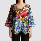 Personalized Richmond Football Tigers Kimono Sleeve Blouse Tropical Hibiscus Flowers - Pacific Fusion Style
