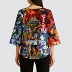 Personalized Richmond Football Tigers Kimono Sleeve Blouse Tropical Hibiscus Flowers - Pacific Fusion Style