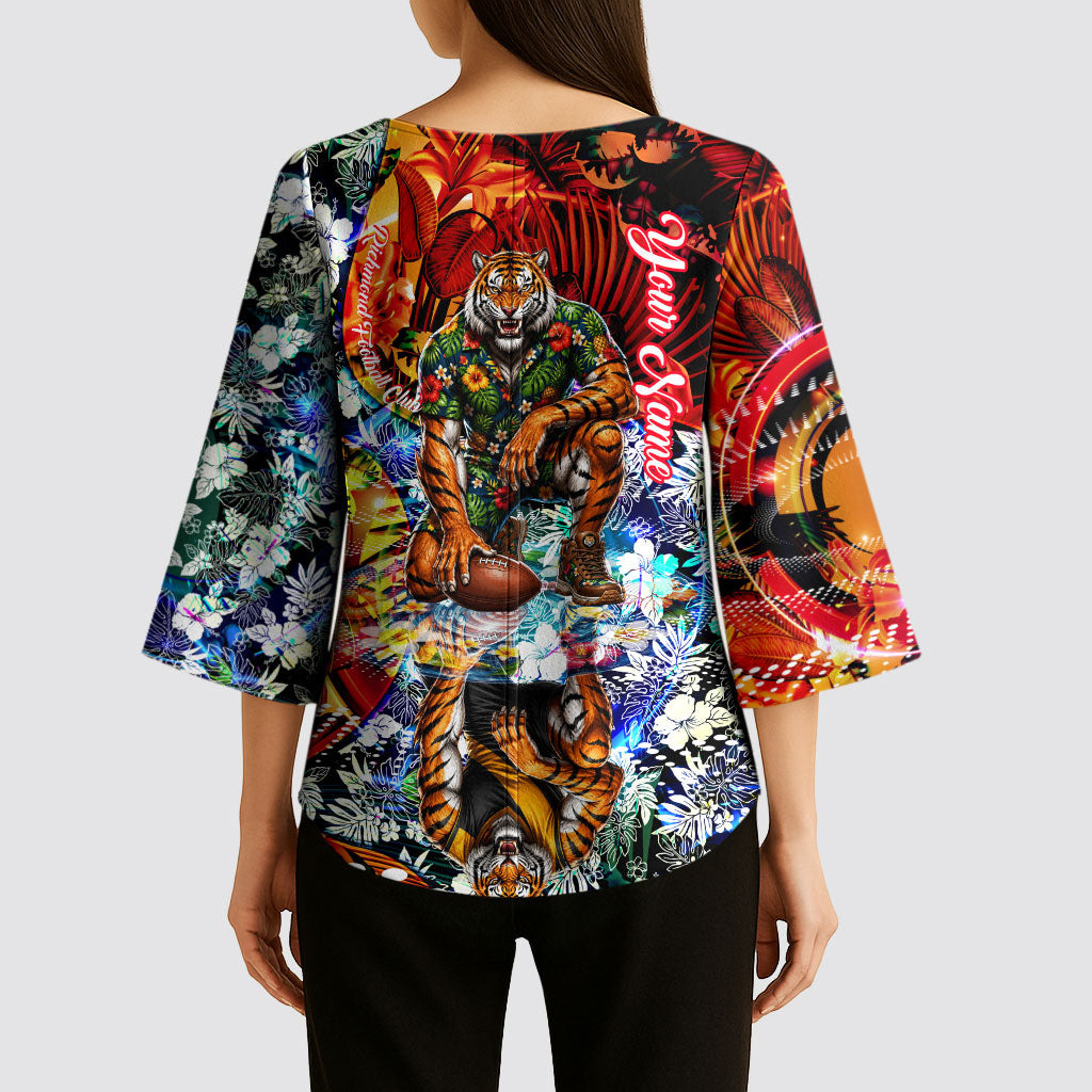 Personalized Richmond Football Tigers Kimono Sleeve Blouse Tropical Hibiscus Flowers - Pacific Fusion Style