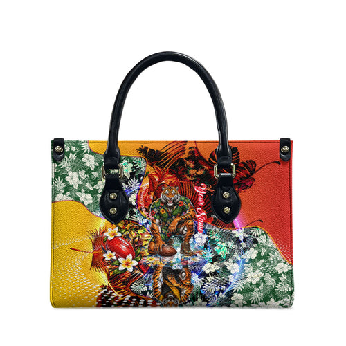 Personalized Richmond Football Tigers Leather Bag Tropical Hibiscus Flowers - Pacific Fusion Style