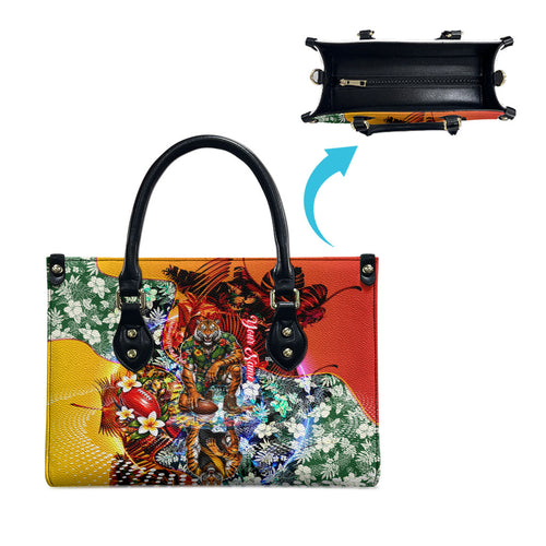 Personalized Richmond Football Tigers Leather Bag Tropical Hibiscus Flowers - Pacific Fusion Style