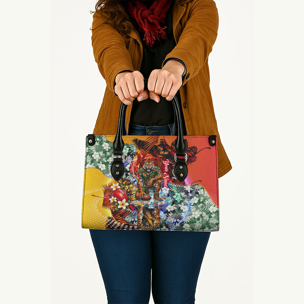 Personalized Richmond Football Tigers Leather Bag Tropical Hibiscus Flowers - Pacific Fusion Style