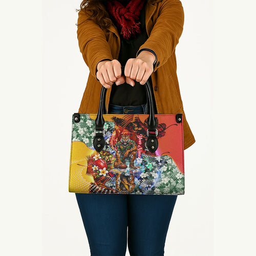 Personalized Richmond Football Tigers Leather Bag Tropical Hibiscus Flowers - Pacific Fusion Style