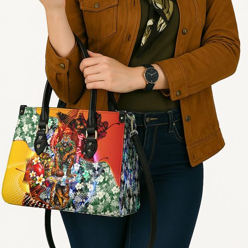 Personalized Richmond Football Tigers Leather Bag Tropical Hibiscus Flowers - Pacific Fusion Style