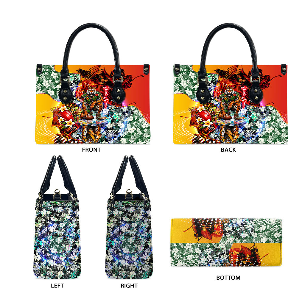 Personalized Richmond Football Tigers Leather Bag Tropical Hibiscus Flowers - Pacific Fusion Style