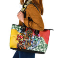 Personalized Richmond Football Tigers Leather Tote Bag Tropical Hibiscus Flowers - Pacific Fusion Style