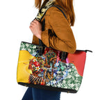 Personalized Richmond Football Tigers Leather Tote Bag Tropical Hibiscus Flowers - Pacific Fusion Style