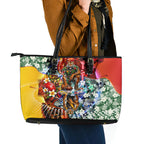 Personalized Richmond Football Tigers Leather Tote Bag Tropical Hibiscus Flowers - Pacific Fusion Style