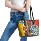 Personalized Richmond Football Tigers Leather Tote Bag Tropical Hibiscus Flowers - Pacific Fusion Style