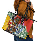 Personalized Richmond Football Tigers Leather Tote Bag Tropical Hibiscus Flowers - Pacific Fusion Style