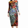 Personalized Richmond Football Tigers Long Sleeve Bodycon Dress Tropical Hibiscus Flowers - Pacific Fusion Style