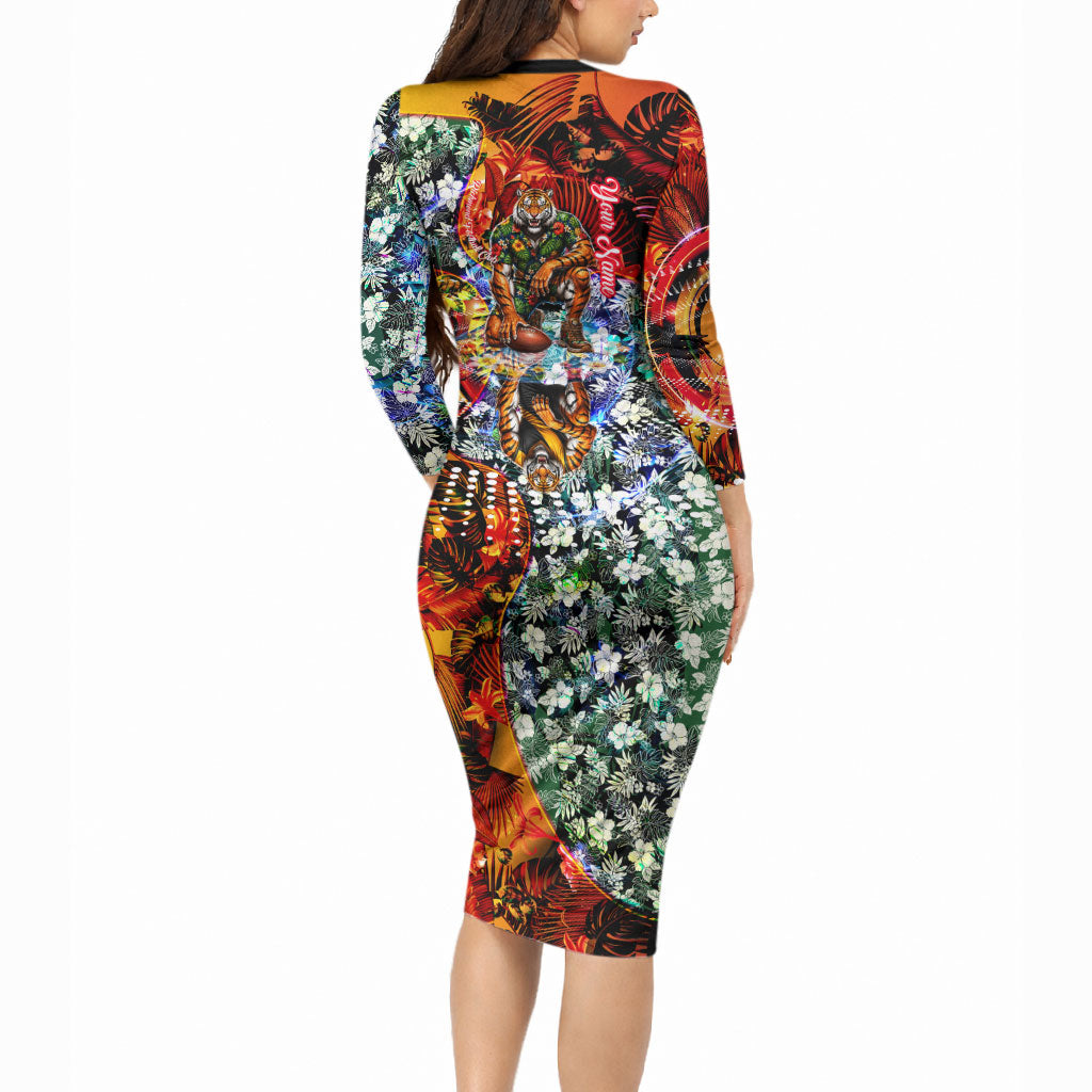 Personalized Richmond Football Tigers Long Sleeve Bodycon Dress Tropical Hibiscus Flowers - Pacific Fusion Style