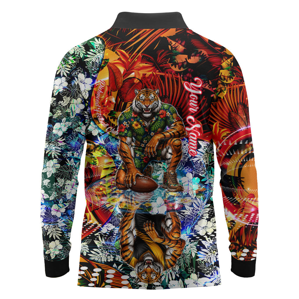 Personalized Richmond Football Tigers Long Sleeve Polo Shirt Tropical Hibiscus Flowers - Pacific Fusion Style