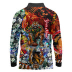 Personalized Richmond Football Tigers Long Sleeve Polo Shirt Tropical Hibiscus Flowers - Pacific Fusion Style