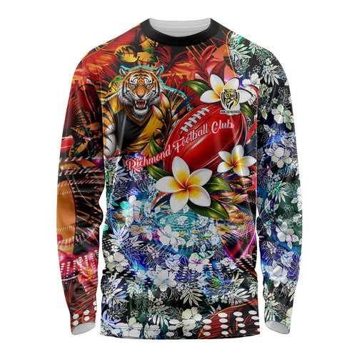 Personalized Richmond Football Tigers Long Sleeve Shirt Tropical Hibiscus Flowers - Pacific Fusion Style