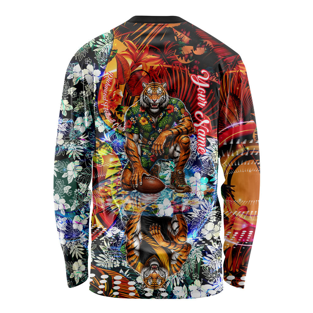 Personalized Richmond Football Tigers Long Sleeve Shirt Tropical Hibiscus Flowers - Pacific Fusion Style