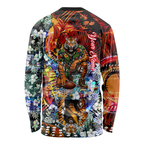 Personalized Richmond Football Tigers Long Sleeve Shirt Tropical Hibiscus Flowers - Pacific Fusion Style