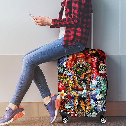 Personalized Richmond Football Tigers Luggage Cover Tropical Hibiscus Flowers - Pacific Fusion Style