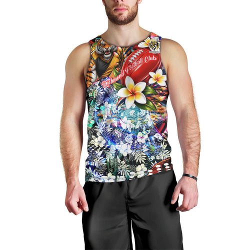 Personalized Richmond Football Tigers Men Tank Top Tropical Hibiscus Flowers - Pacific Fusion Style