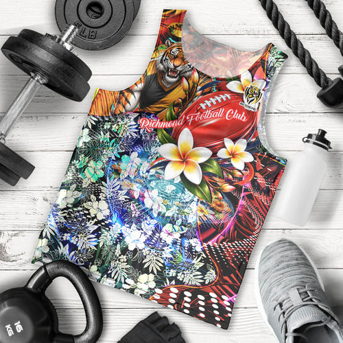 Personalized Richmond Football Tigers Men Tank Top Tropical Hibiscus Flowers - Pacific Fusion Style