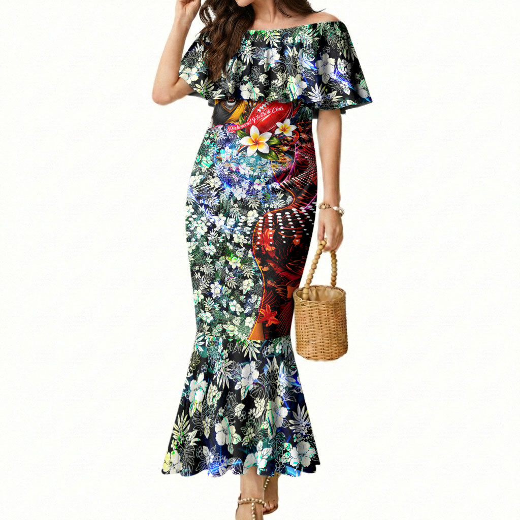 Personalized Richmond Football Tigers Mermaid Dress Tropical Hibiscus Flowers - Pacific Fusion Style